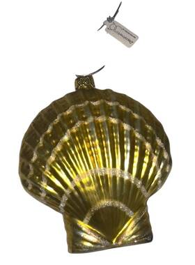Department 56 028399127887 Dept Mercury Scallop Glitter Hand Blown Painted Glass Christmas Ornament Gold