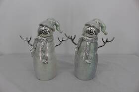 56.44898 Department 56 Silver Acrylic Snowman Figures Set Of 2 Glitter Christmas Decor