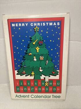 8666-5 Department 56 Vtg Dept Christmas Tree Advent Calendar Wooden Hanging Ornaments Collect Read
