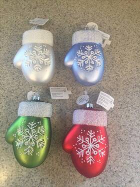 A357 Dept 56 Czech Blue White Green Red Mitten Snowflake Christmas Tree Ornament Lot Of 4