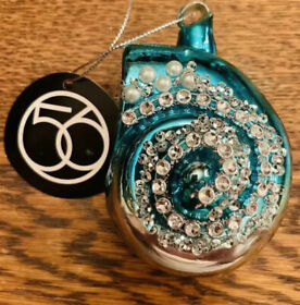 6003922 Dept 56 Ornament Sparkly Blue Shell Christmas Pearls 3inch Sea Ocean Coast Marine