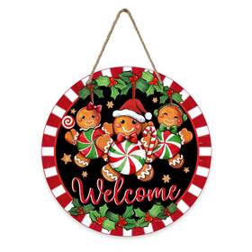 Deroro 734730956275 Welcome Christmas Gingerbread Man Front Door Sign Xmas Peppermint Candy Wood