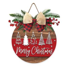 Deroro 749877741493 Merry Christmas Tree Front Door Sign Xmas Holiday Farmhouse Wood Hanger