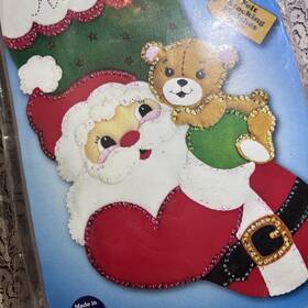 Design Works Crafts 5264-j Inch Santa And Teddy 18 Christmas Stocking Kit Applique Felt Sequins