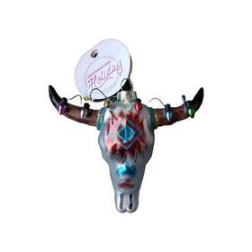 724943 Desitnation Holiday New Mercury Glass Cow Steer Skull Christmas Tree Ornament Western Country Read
