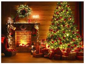 Dh-142 Dhxxsc 7x5ft Christmas Fireplace Backdrop Gorgeous Tree Gift Wooden Floor