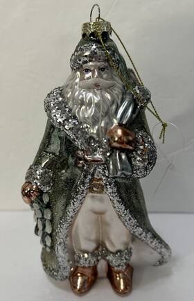 Dillards 400000260952 Glitter Sparkley Snow Santa Glass Christmas Tree Ornament - 8 Inch Tall