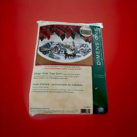 70-08830 Dimensions New Dimension Counted Cross Stitch Sleigh Ride Christmas Tree Skirt 45 Inch Diam