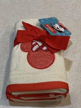Disney 032281779955 Minnie Mouse Hand Towels Beige And Red Christmas Set Of 2 Nwt
