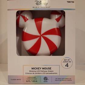 Disney 086786829103 Mickey Mouse Led Peppermint Red Christmas Pathway Lights Markers New 2024