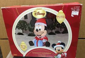 Disney 086786874820 Gemmy 2012 Airblown Mickey Mouse 4ft Christmas Yard Decor Santa Sitting Gift