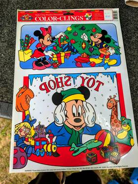 08688 Disney Vintage Mickey Mouse Christmas And Halloween Window Color Clings Lot Of 10