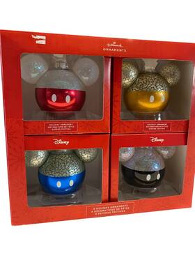 1487658 Disney Hallmark Mickey Mouse Icon Glass Ornaments Set Of 4 New In Box Christmas