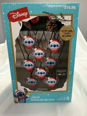 Disney 191245846314 Christmas Santa Stitch Blinking Holiday Led String Lights 8pc