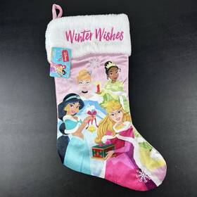 Disney 193849037884 Princess Christmas Stocking Cinderella Tiana Jasmine Aurora Velour Pink