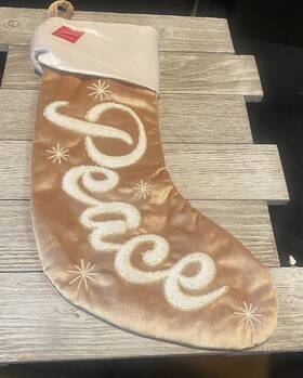 Disney 196761811204 Wondershop Gold And White Peace Holiday Stocking 20 Inch Christmas Decor