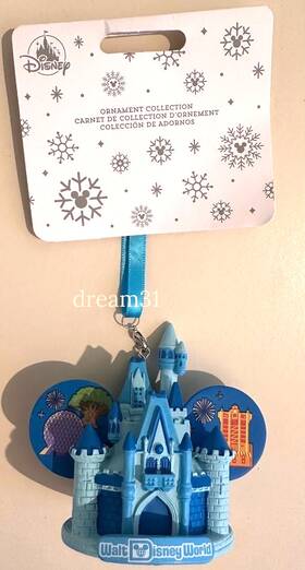 Disney 400916364836 Bnwt Walt World Four Parks Blue Castle Mickey Ear Hat Christmas Ornament