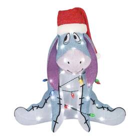 5967761 Disney 2.5ft Led Tinsel Eeyore With Santa Hat Christmas Lights Yard Decoration