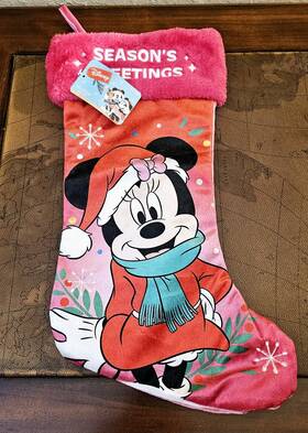 A20863 Disney New Minnie Mouse Christmas Seasons Greetings 17 Inch Pink Stocking