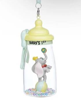 Disney Parks 400972169406 Dumbo Baby 1st 2024 Glass Bottle Christmas Ornament - New