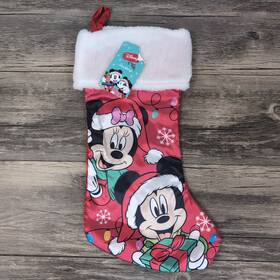 Disney / Ruz 011822946940 Mickey And Minnie Mouse Christmas Stocking Flocked New With Tags Red