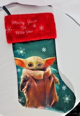 T5007182025 Disney Star Wars Christmas Stocking Baby Yoda Velvet Red 17 Inch Merry Force Be With You