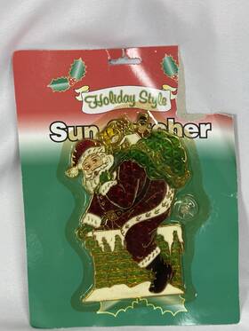 Dolgencorp 400005258893 Vtg Plastic Sun Catcher Stain Glass Santa Claus Climbing Down Chimney Christmas