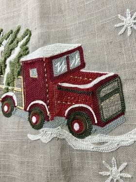 711143 Domain Christmas Tree Skirt Embroidered Red Truck And Trees Tie Closure New No Tag