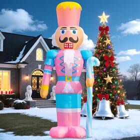Domkom 761017498883 12ft Giant Pink Christmas Inflatable Nutcracker Soldier With Candy Can