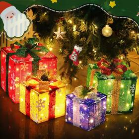 Domkom 761017499552 Set Of 4 Christmas Lighted Gift Boxes 70 Led Light Up Colorful Iron Fram