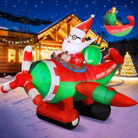 Domkom 761017510028 6ft Christmas Inflatables Airplane Santa Claus Drive Blow Up Giant