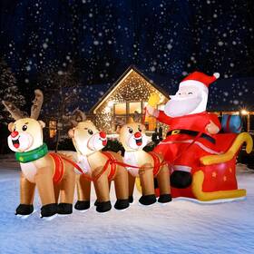 Domkom 761017510189 12 Ft Christmas Inflatable Santa Claus On Sleigh With Three Reindeer Giant B