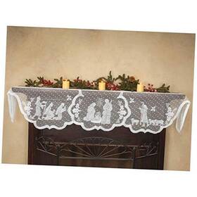 Doublewood 761882938019 20 Inch X90 Christmas Decor Fireplace Scarf Cloth White Lace