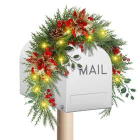 25sdj-yxhk Dr.dudu Christmas Mailbox Swag With Lights 3 Ft Prelit Outdoor Green Red