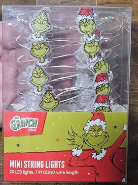 A19801 Dr. Seuss Nib Ruz The Grinch Mini String Led Christmas Lights 20 On/off Switch