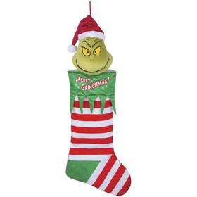 Mo110768 Dr. Seuss 25 Inch Animated Musical Big Head Grinch Christmas Stocking Holiday Hanging Decor