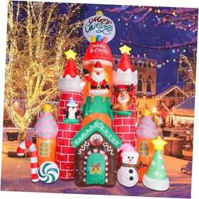 40680-2 Dreamgarden 9.6 Ft Christmas Inflatable Decorations Candy With Santa Castle