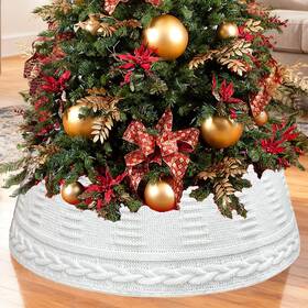 1531091 Drtenvd Knitted Christmas Tree Collar 28 Inch Crossed Diamond Edge Chunky Cable Skirt