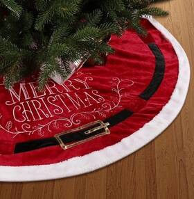 Dyno Seasonal 681884238194 Merry Christmas Embroidered Tree Skirt 48 Inch Round Red
