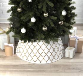 Dyno Seasonal Solutions 681884521616 New Traditions White Velvet Christmas Tree Collar With Gold Glitter Quatrefoil P