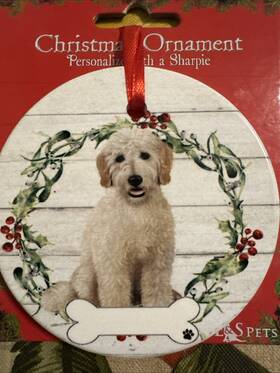 550-125 E & S Pets Ceramic Dog Christmas Ornament - Golden Doodle Personalized Up To 6 Letters