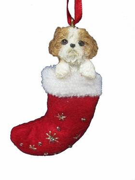 E&s Pets 831310134600 Shih Tzu Fabric Christmas Stocking Ornament With Inch Santas Little Pals Hand P