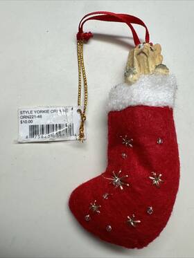 E&s Pets 875623009804 Yorkie Christmas Stocking Ornament Hand Painted And Stitched Detail