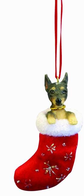Orn221-98 E&s Pets Miniature Pinscher Christmas Stocking Ornament With Inch Santas Little Pals Han