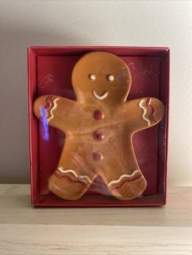 Ac113g Eccolo Christmas Gingerbread Man Ceramic Spoon Rest/trinket Tray 6 Inch