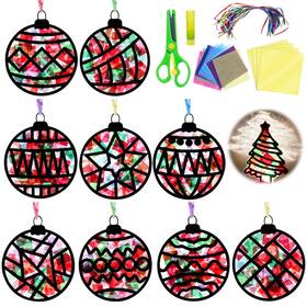 Es0160 Eggsun 36 Sets Christmas Balls Suncatchers Craft Kit For Kids Ornaments Stained Glas