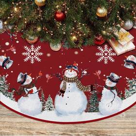 4-christ-ts-1 Ekorest Snowman Christmas Tree Skirt 48 Inches Red Snowflake Mat Holiday Decoration