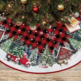 Ekorest 764338203914 Red Buffalo Plaid Truck Pencil Christmas Tree Skirt 36 Inch Winter Party Decor