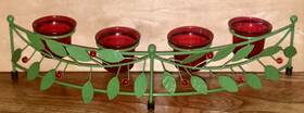 4014410 Elements Vtg Green Metal Holly Berry Candle Holder 4 Votive Cups Christmas 17 Inch Long
