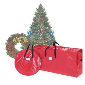 5077 Elf Stor 193420011654 Red Durable 9 Ft Christmas Tree Storage Bag And 30 Inch Wreath Combo Pack